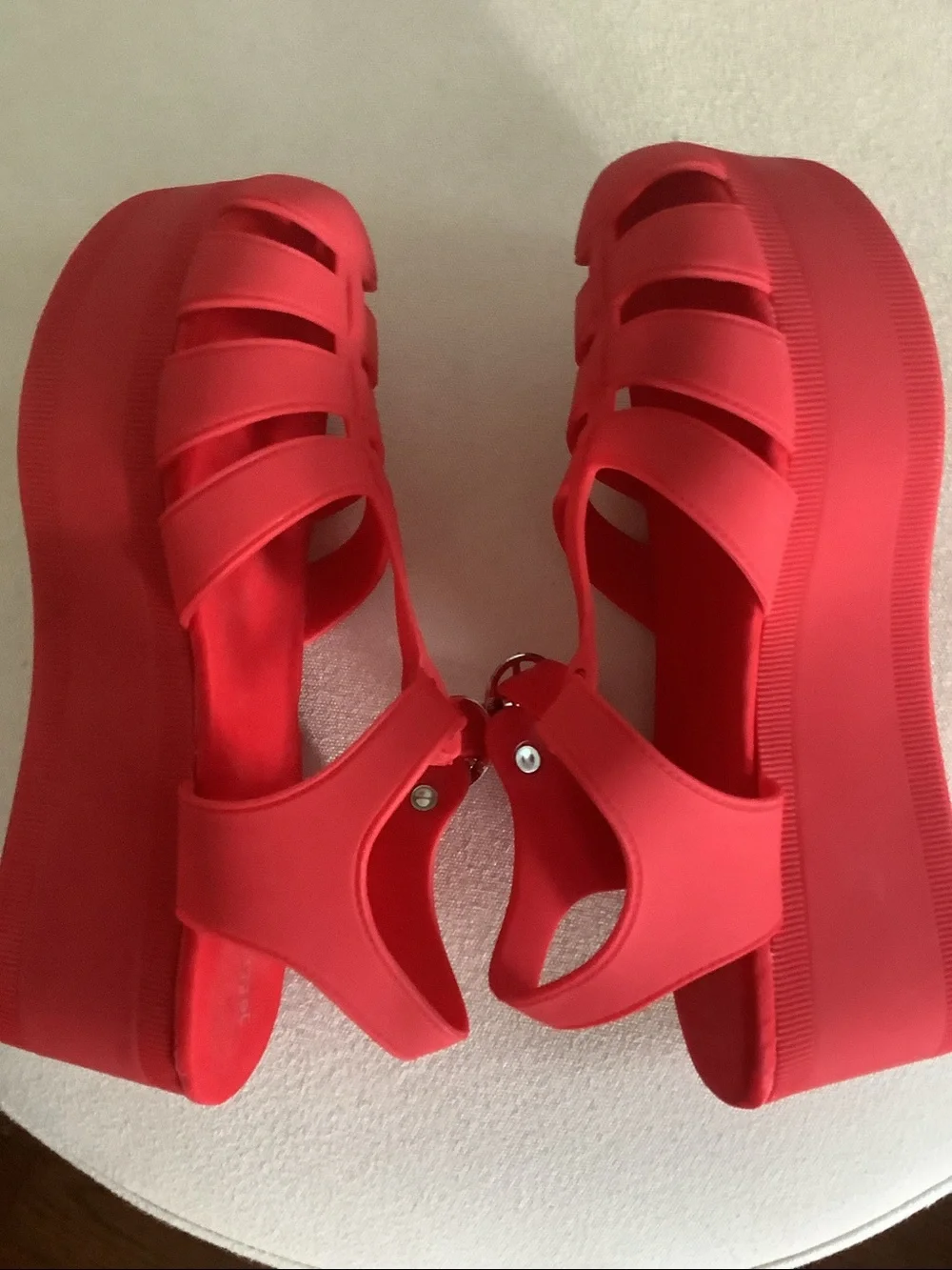 Jeffrey Campbell Platform Fishermen Jelly Sandal Red Size 6